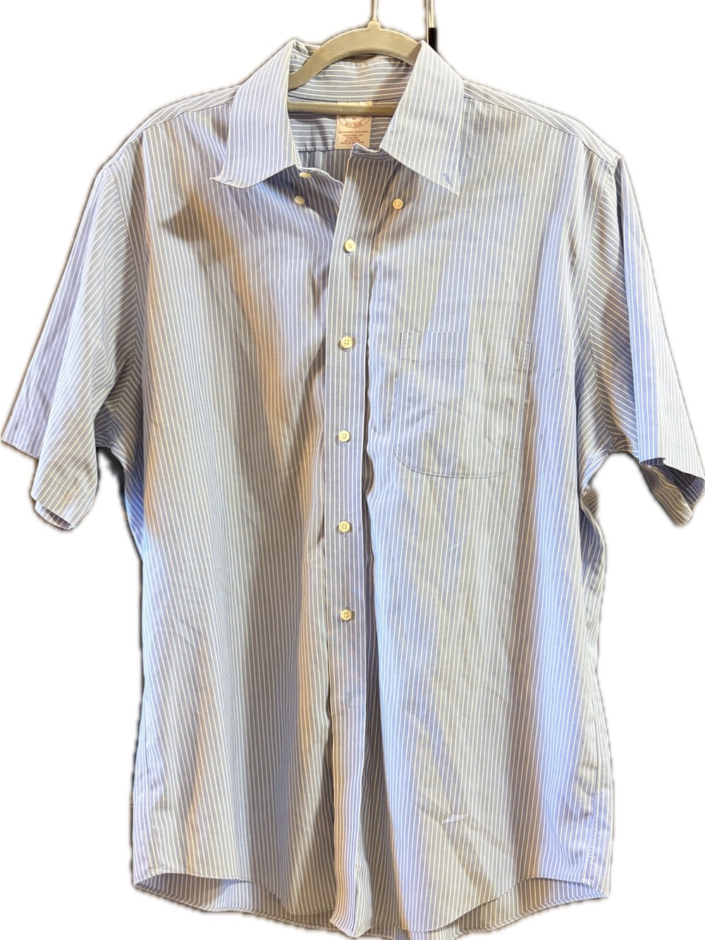 Brooks Brothers Short-Sleeve Light Blue & White Stripe Button-Down Shirt Non-Iro